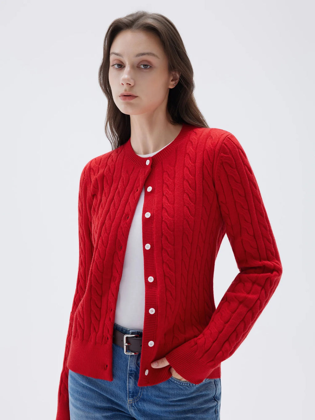 Cashmere Button Up Cable Sweater