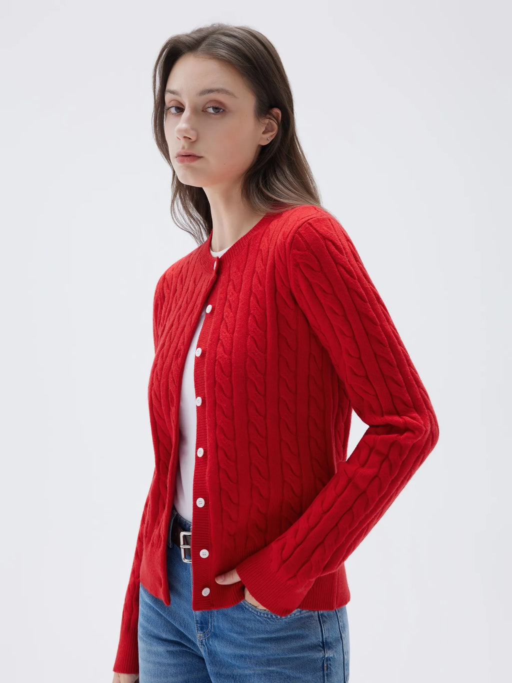 Cashmere Button Up Cable Sweater