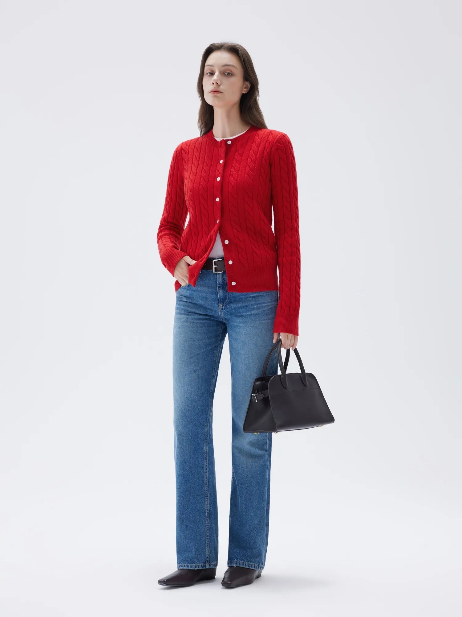 Cashmere Button Up Cable Sweater