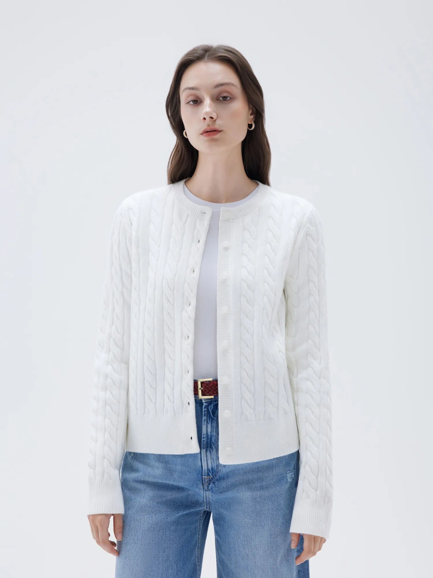 Cashmere Button Up Cable Sweater