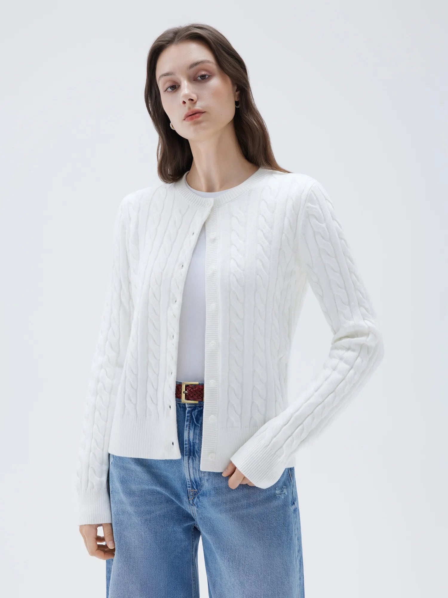 Cashmere Button Up Cable Sweater