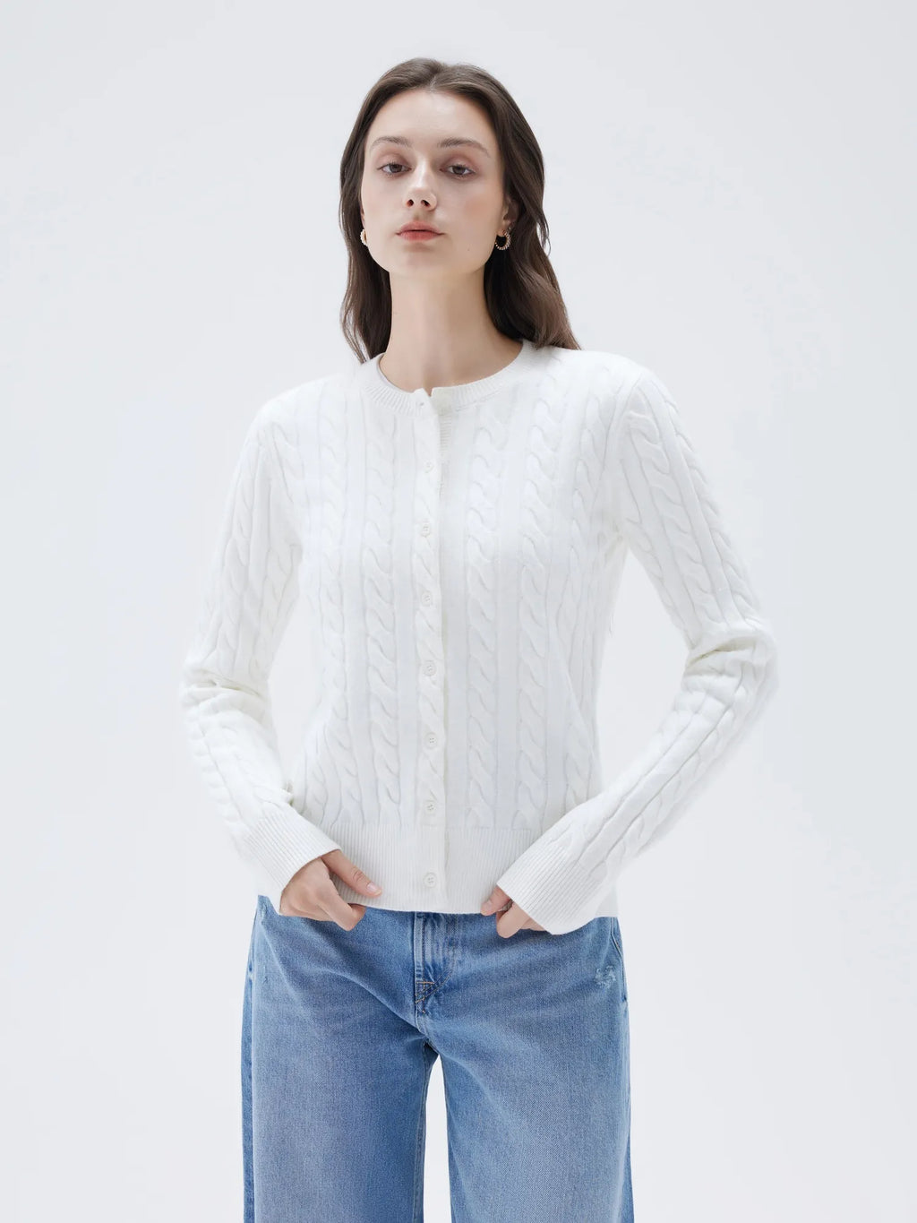 Cashmere Button Up Cable Sweater