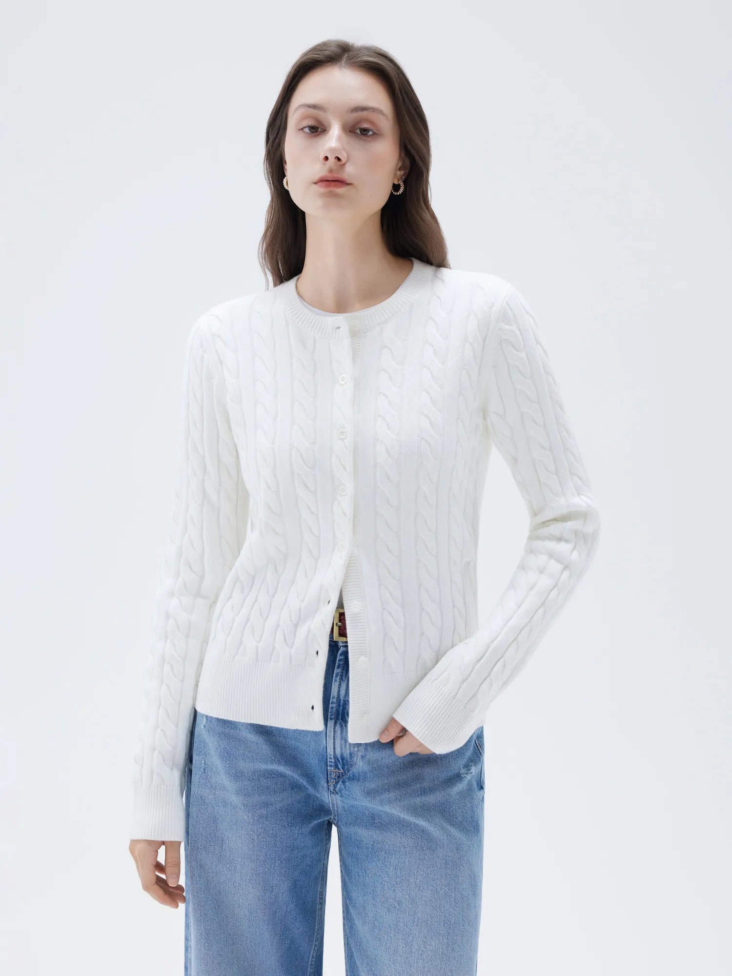 Cashmere Button Up Cable Sweater