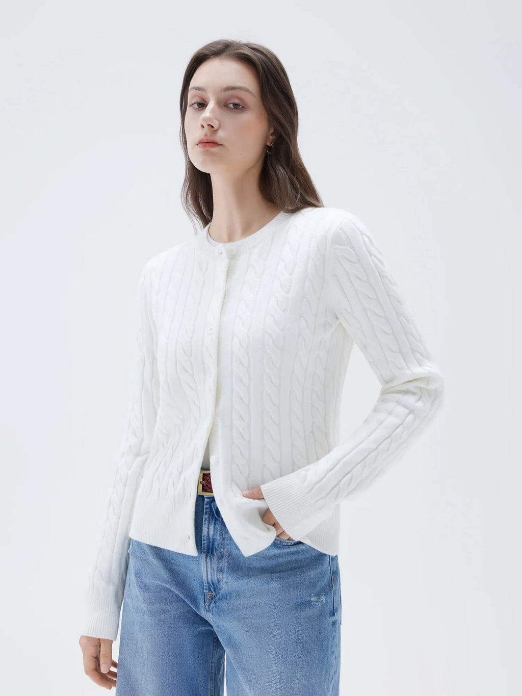 Cashmere Button Up Cable Sweater