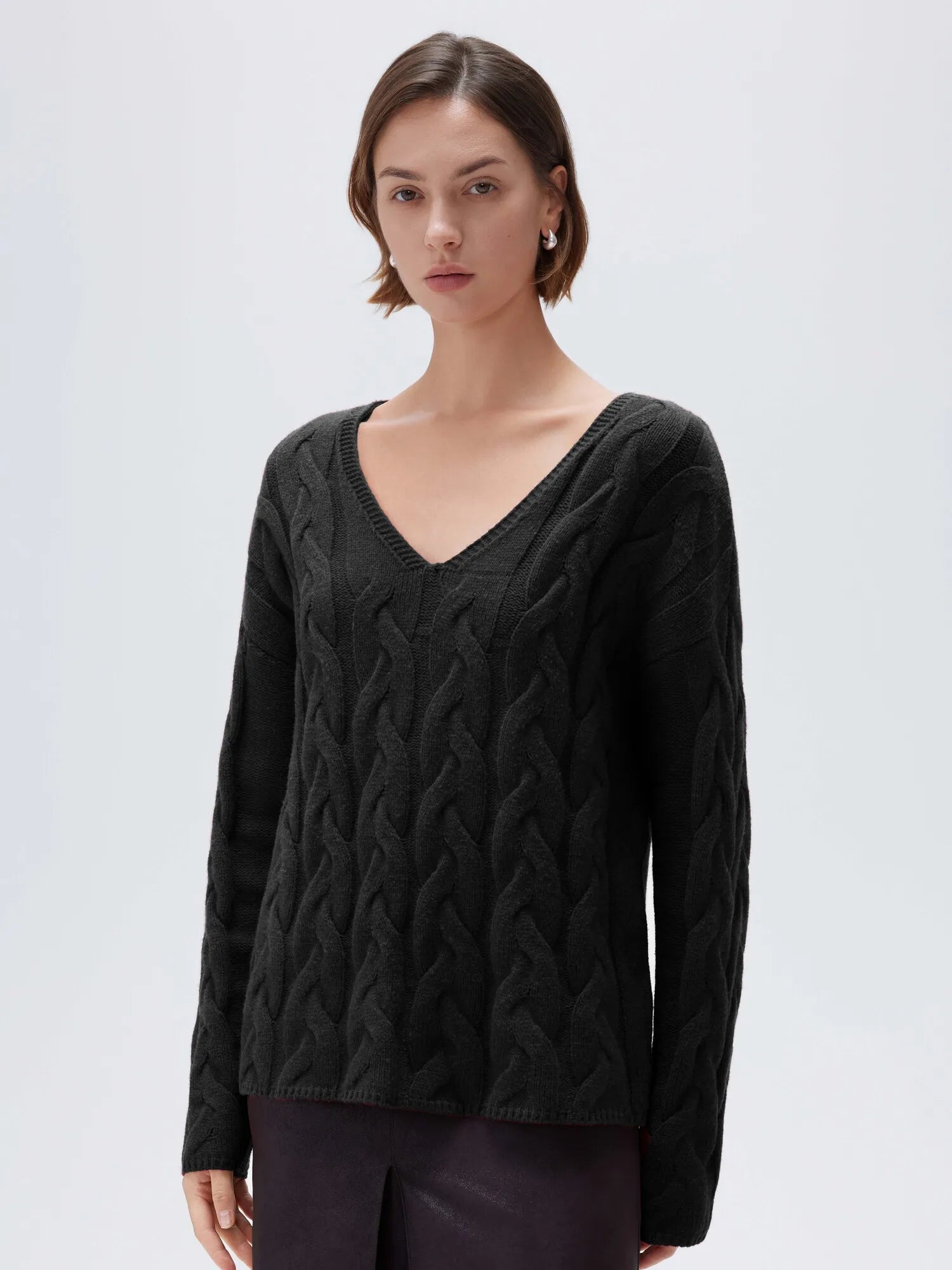 Cashmere V Neck Cable Sweater