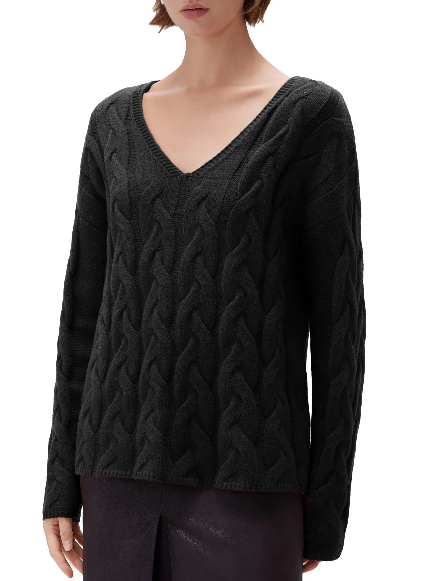 Cashmere V Neck Cable Sweater