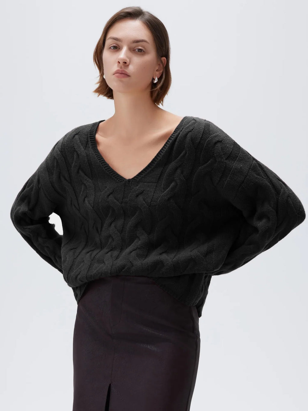 Cashmere V Neck Cable Sweater
