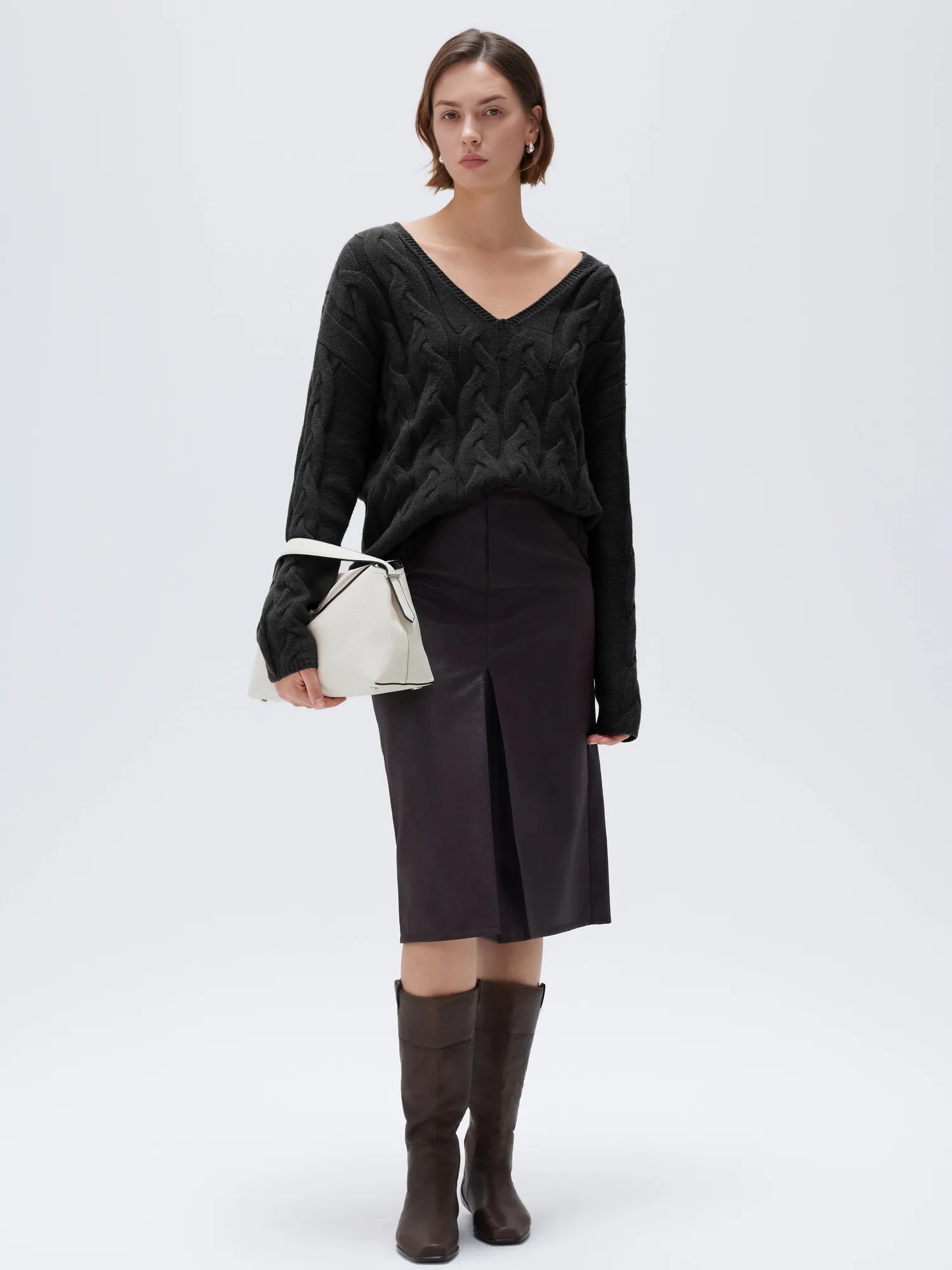 Cashmere V Neck Cable Sweater