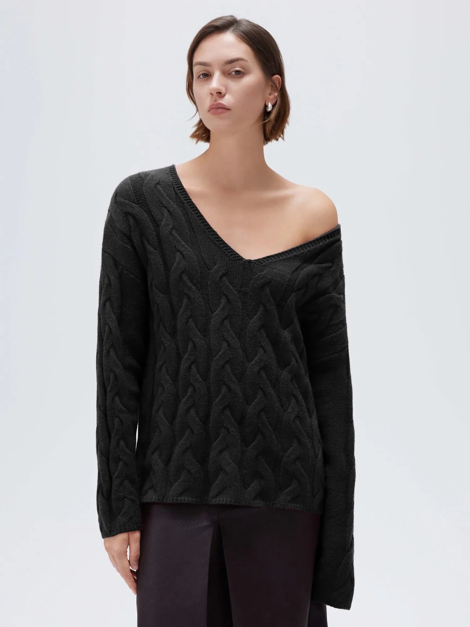 Cashmere V Neck Cable Sweater