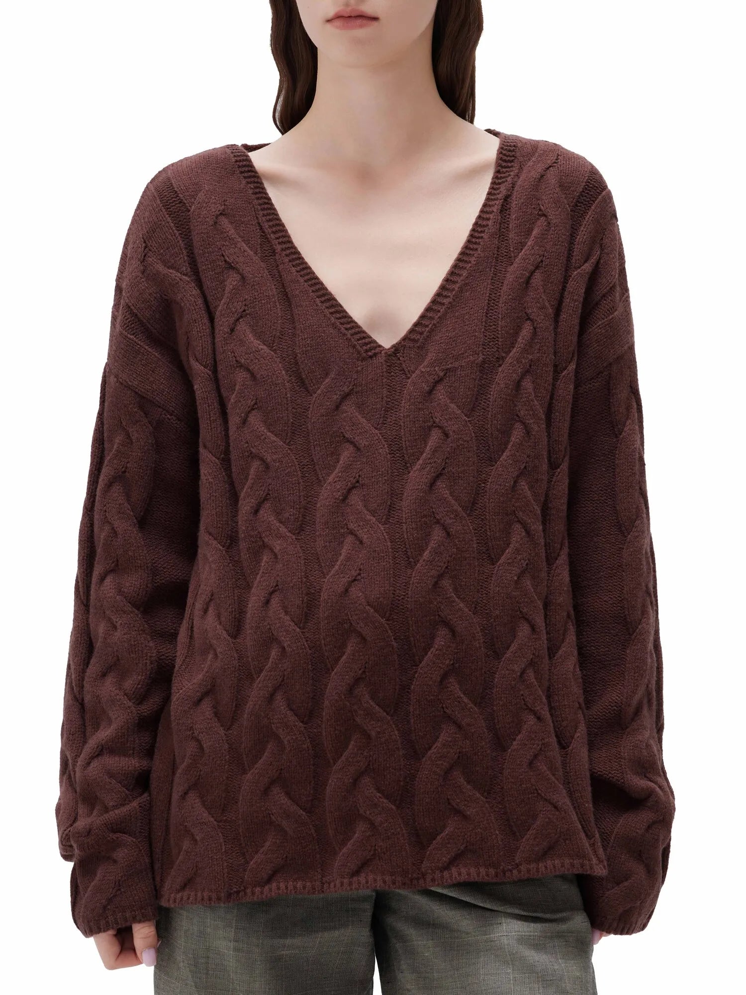 Cashmere V Neck Cable Sweater