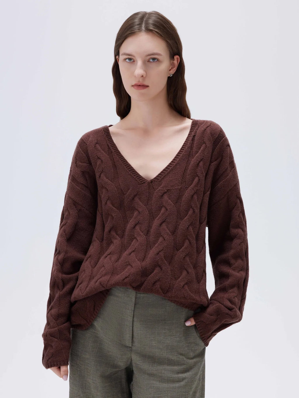 Cashmere V Neck Cable Sweater