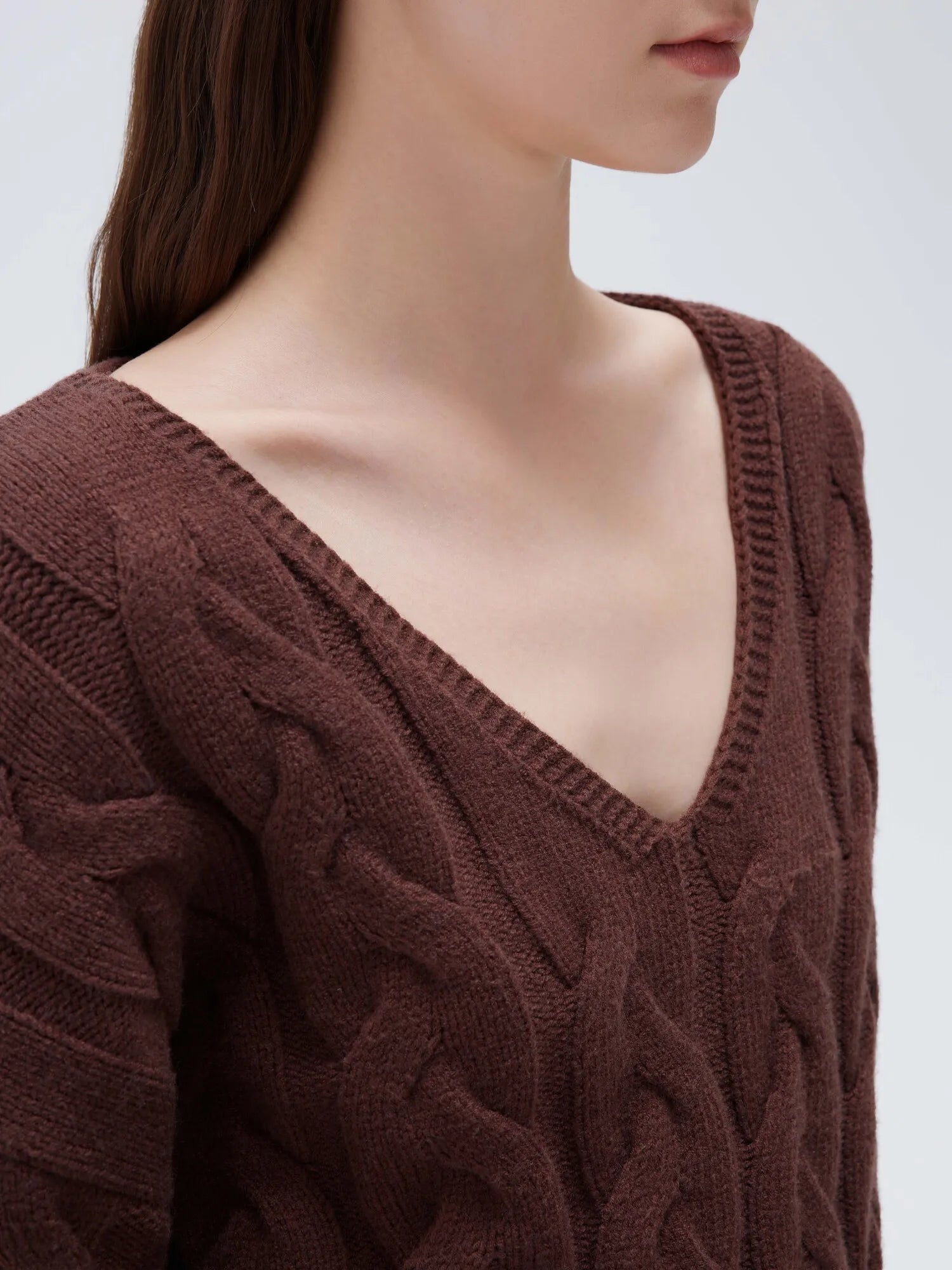 Cashmere V Neck Cable Sweater