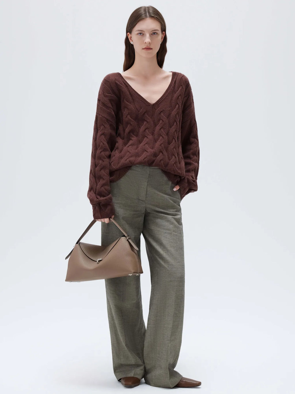 Cashmere V Neck Cable Sweater