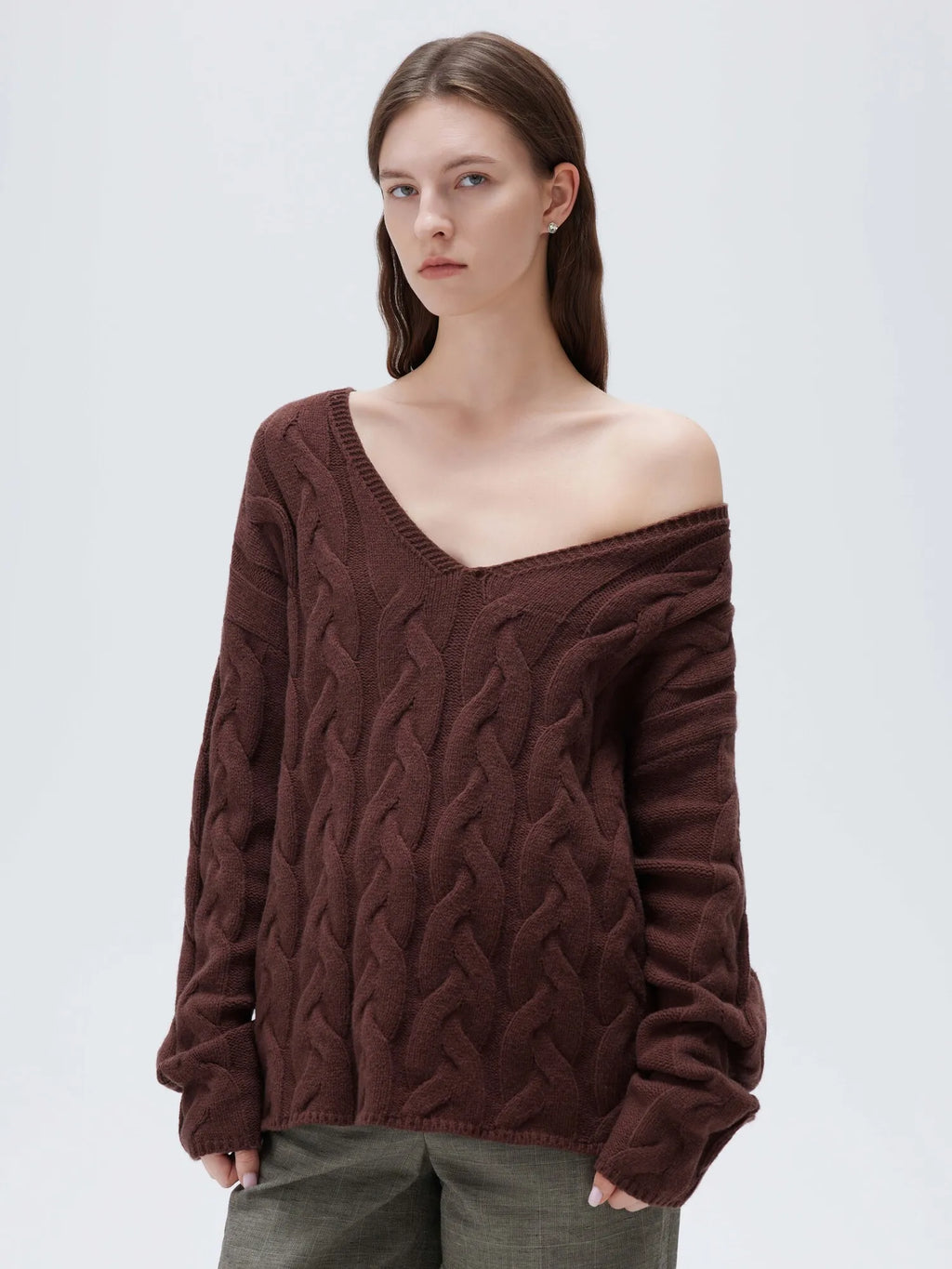 Cashmere V Neck Cable Sweater