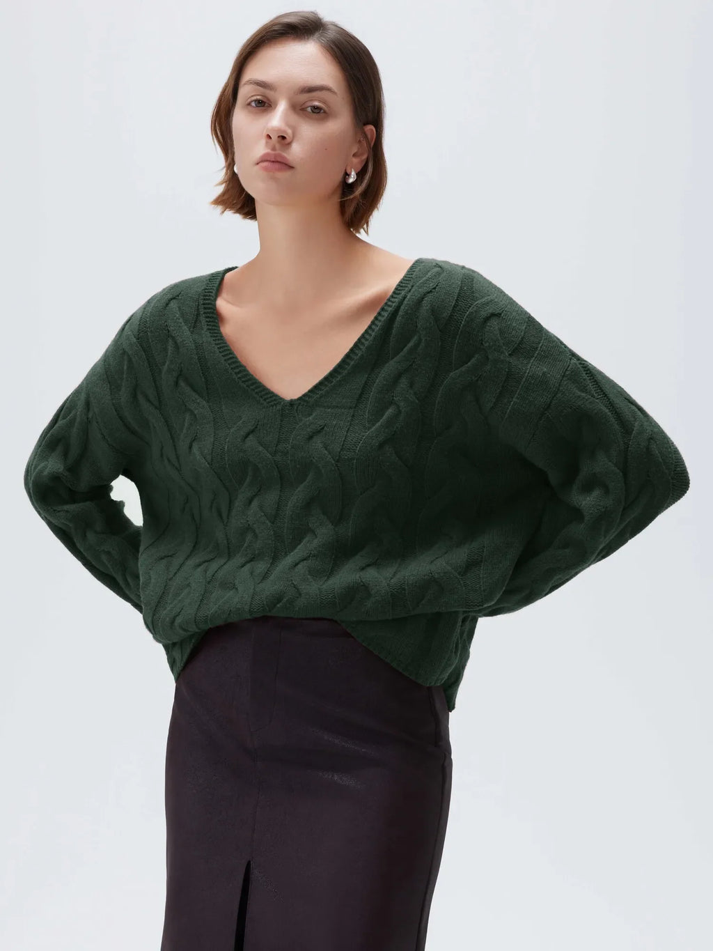 Cashmere V Neck Cable Sweater