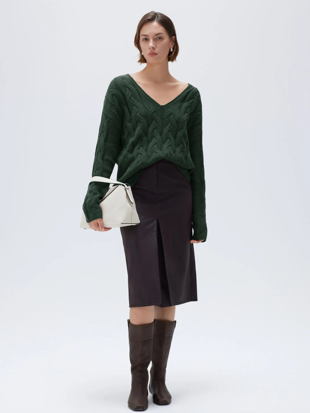 Cashmere V Neck Cable Sweater
