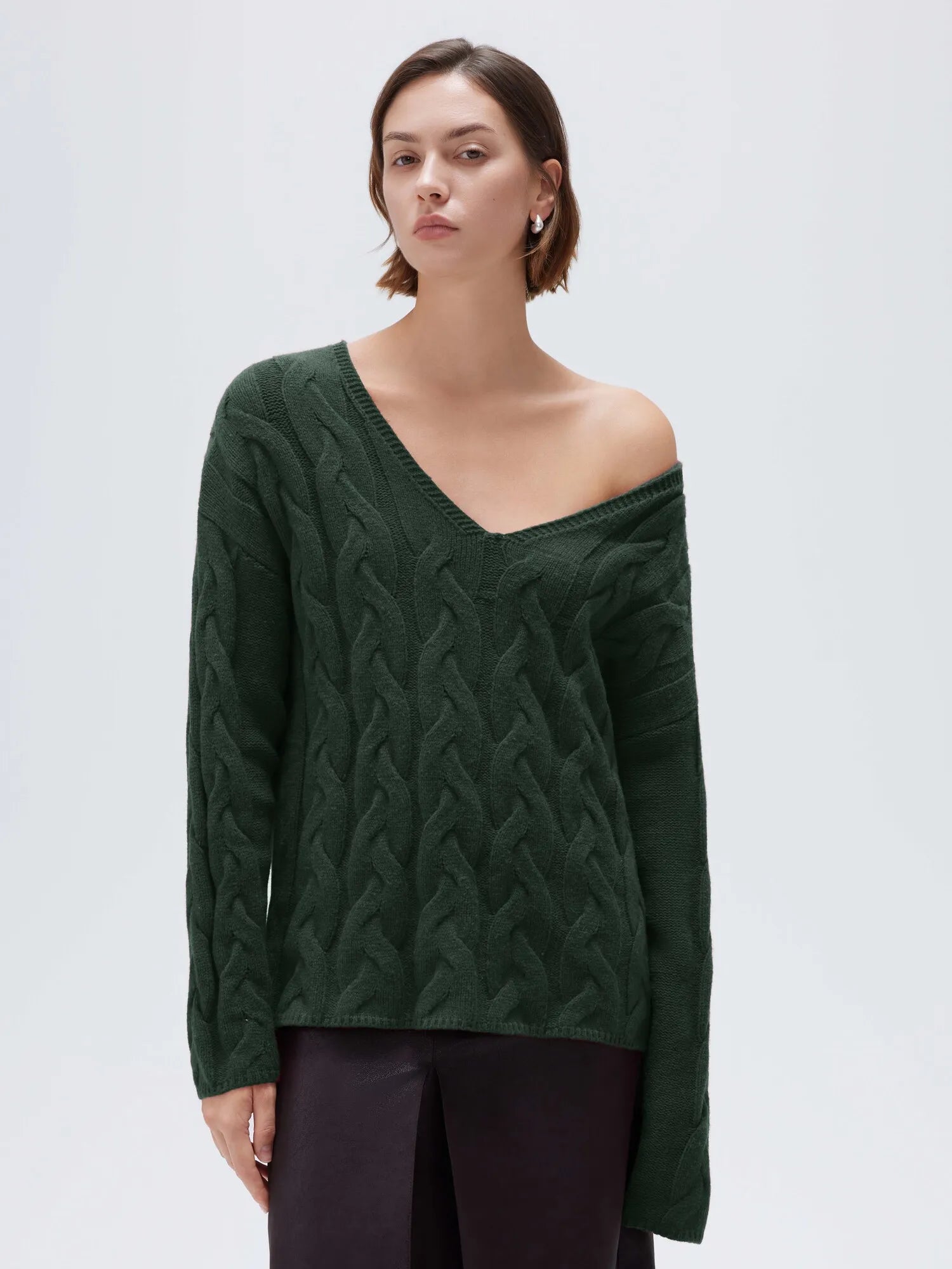 Cashmere V Neck Cable Sweater