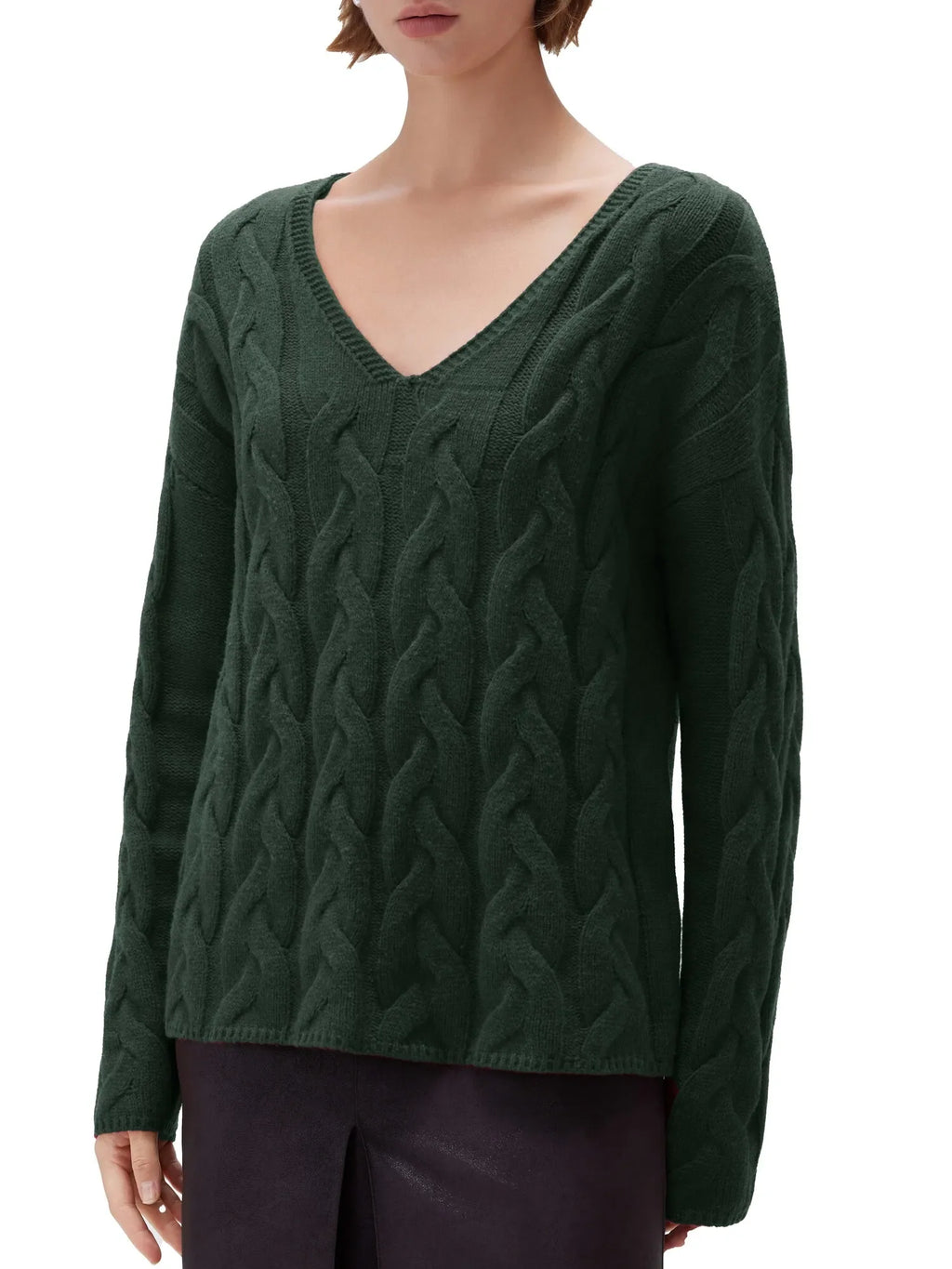Cashmere V Neck Cable Sweater