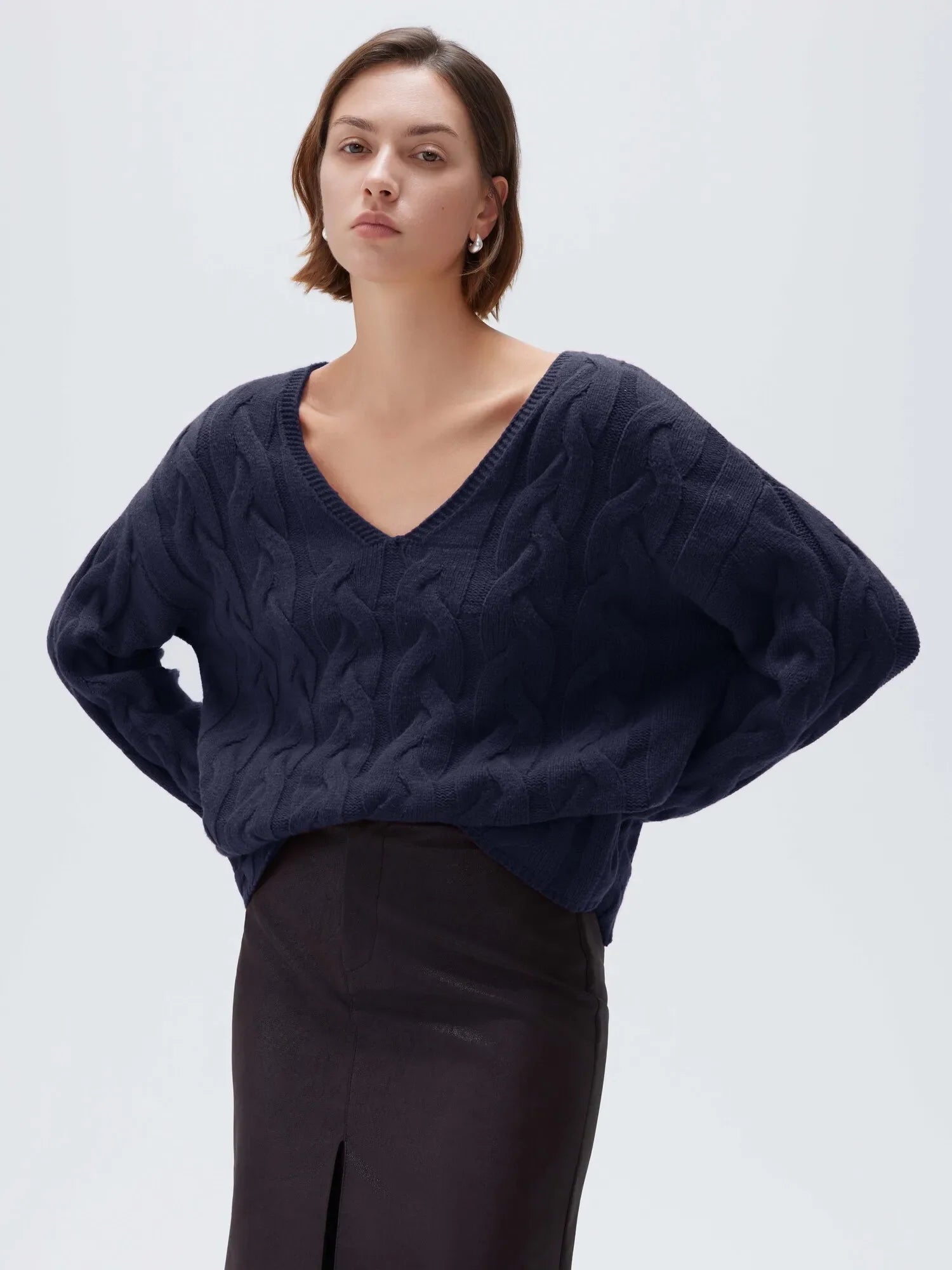 Cashmere V Neck Cable Sweater