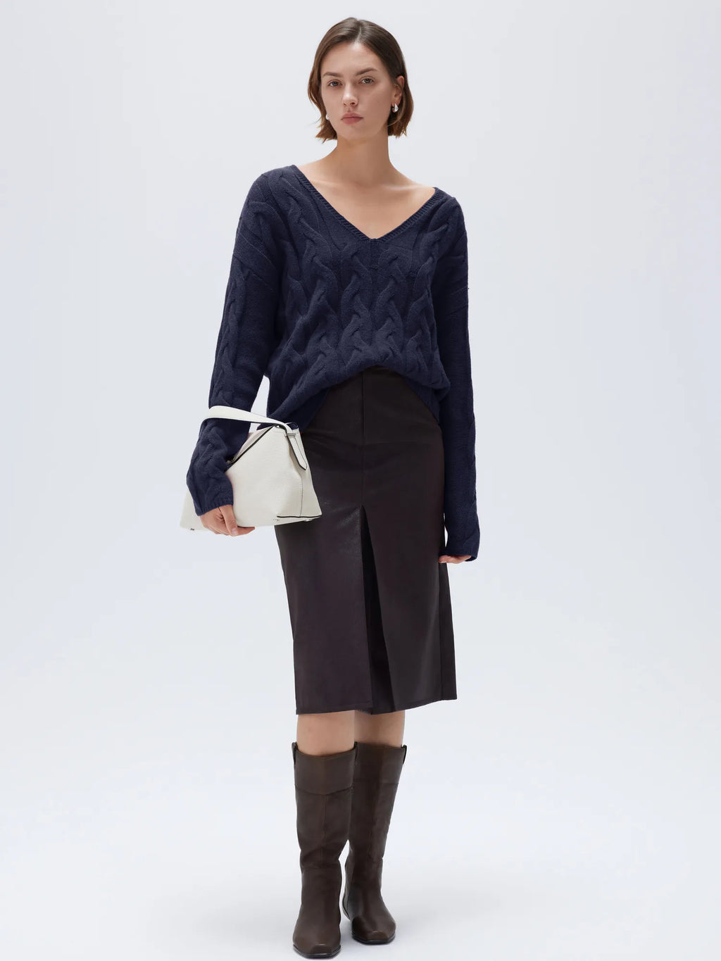 Cashmere V Neck Cable Sweater