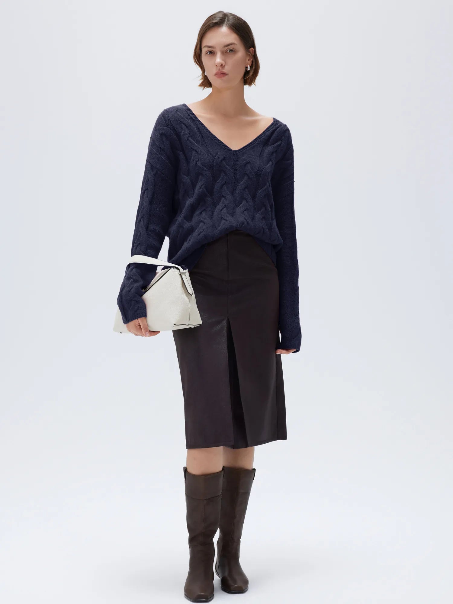 Cashmere V Neck Cable Sweater
