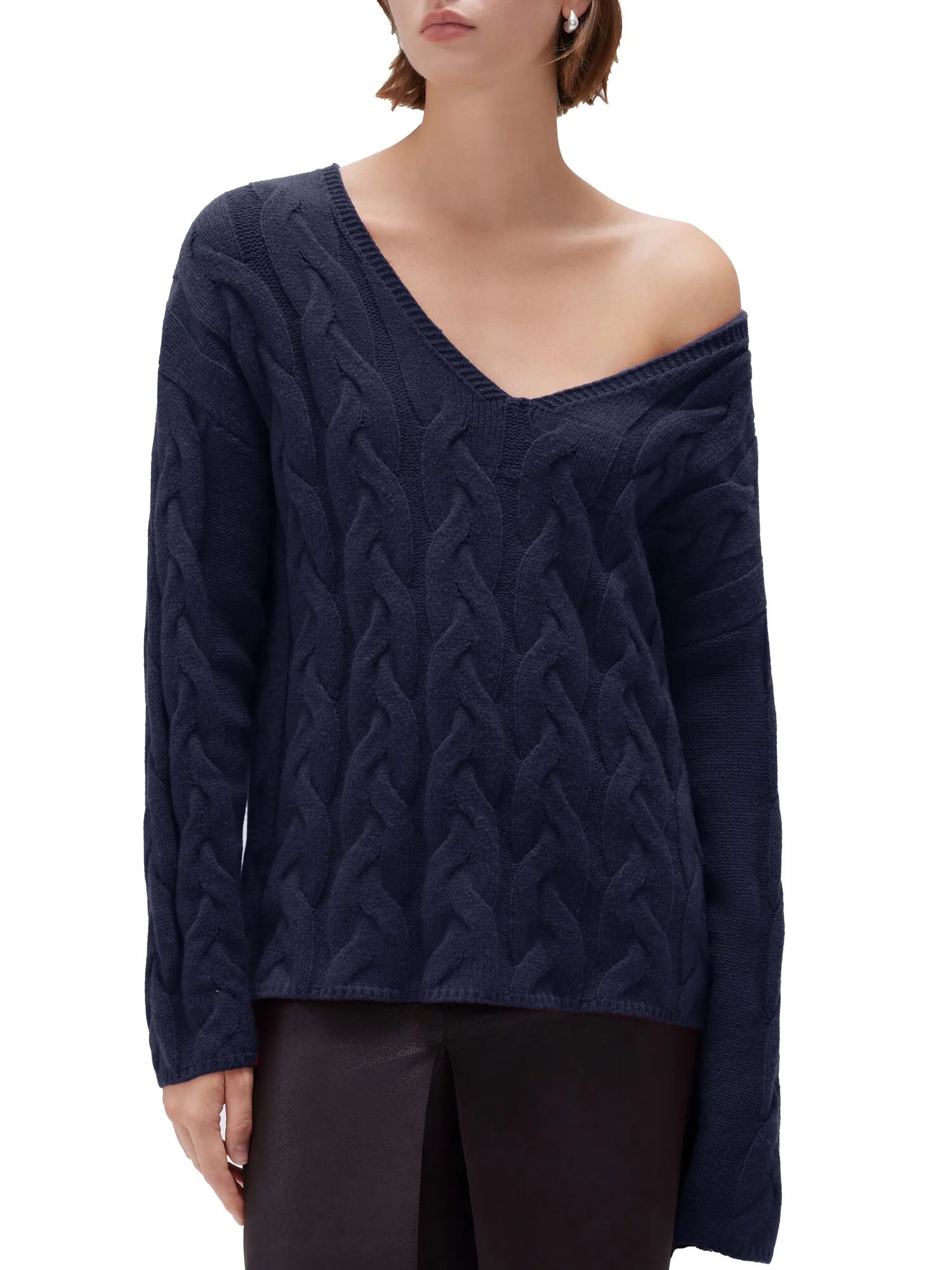 Cashmere V Neck Cable Sweater