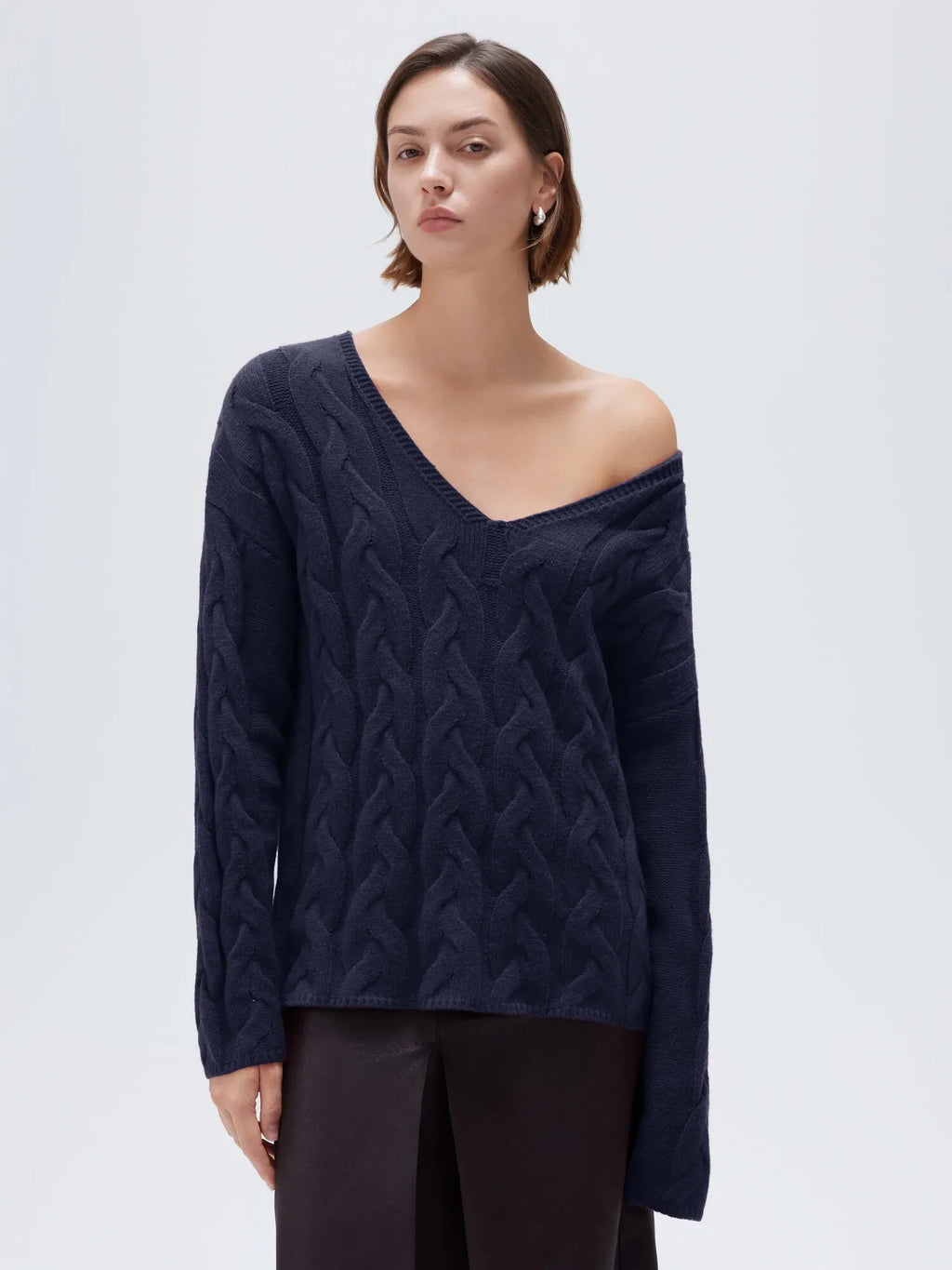 Cashmere V Neck Cable Sweater