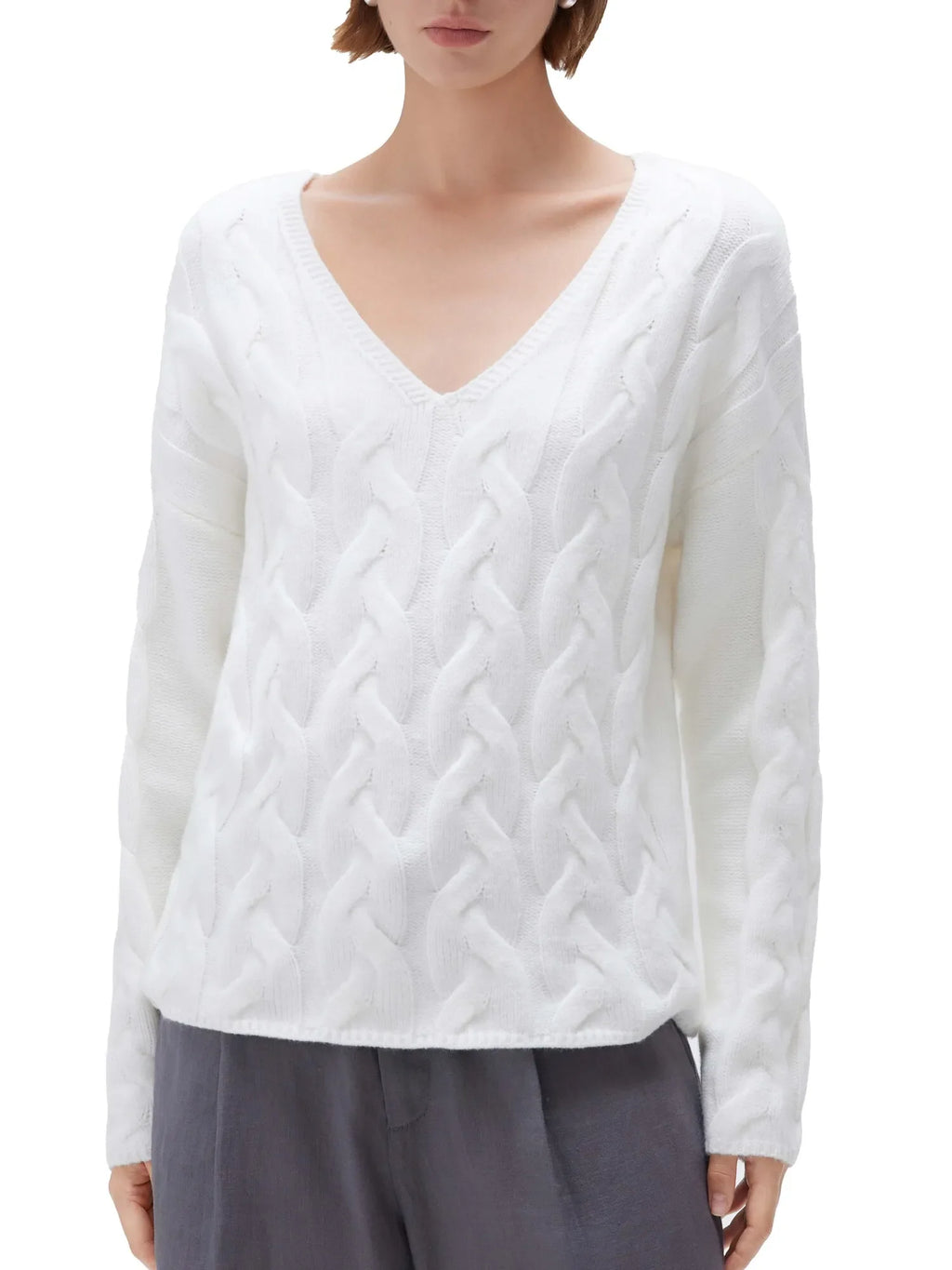 Cashmere V Neck Cable Sweater