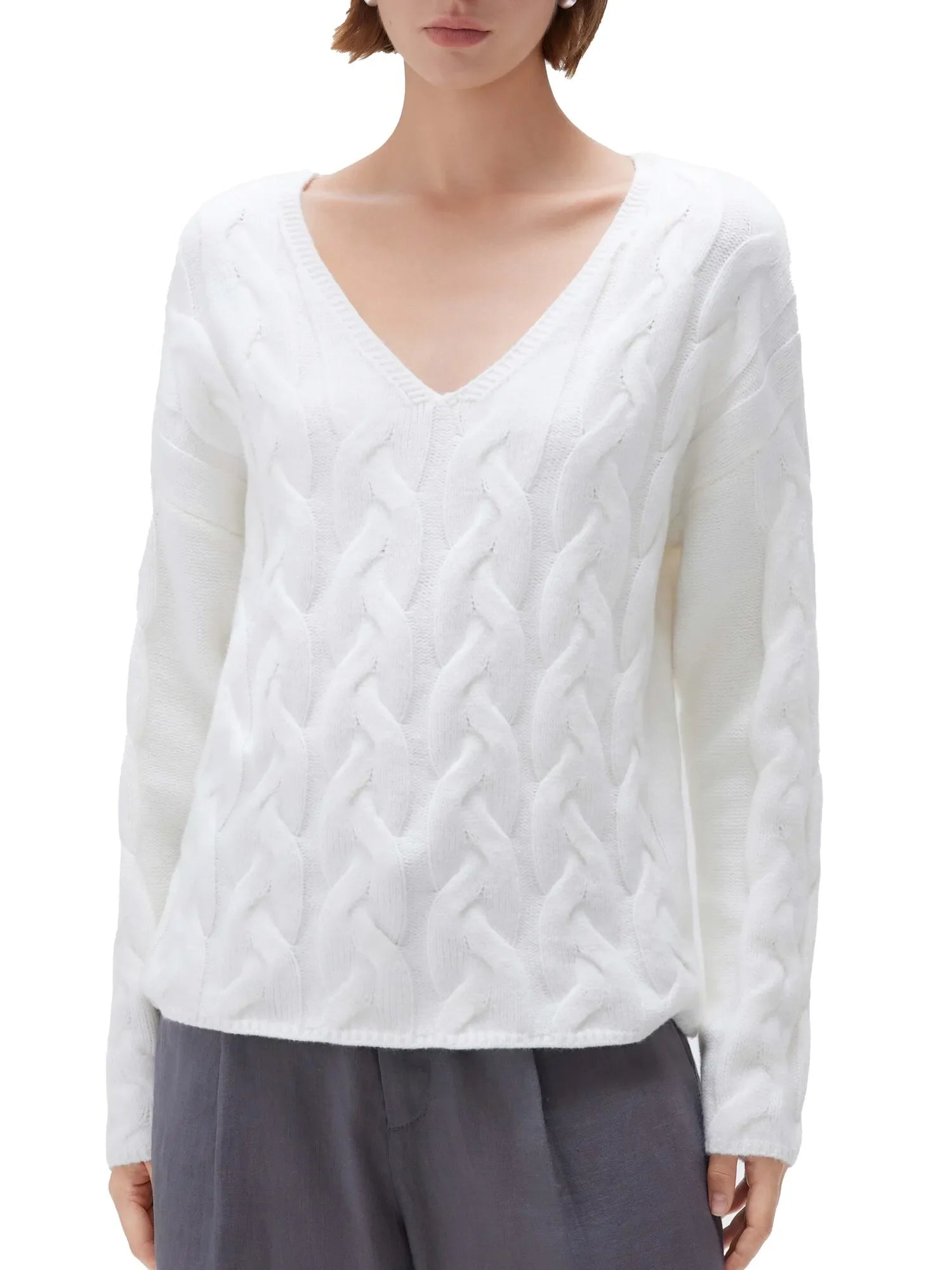 Cashmere V Neck Cable Sweater