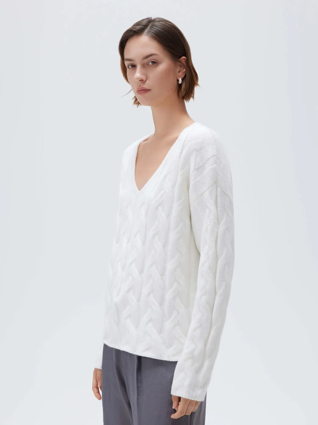 Cashmere V Neck Cable Sweater