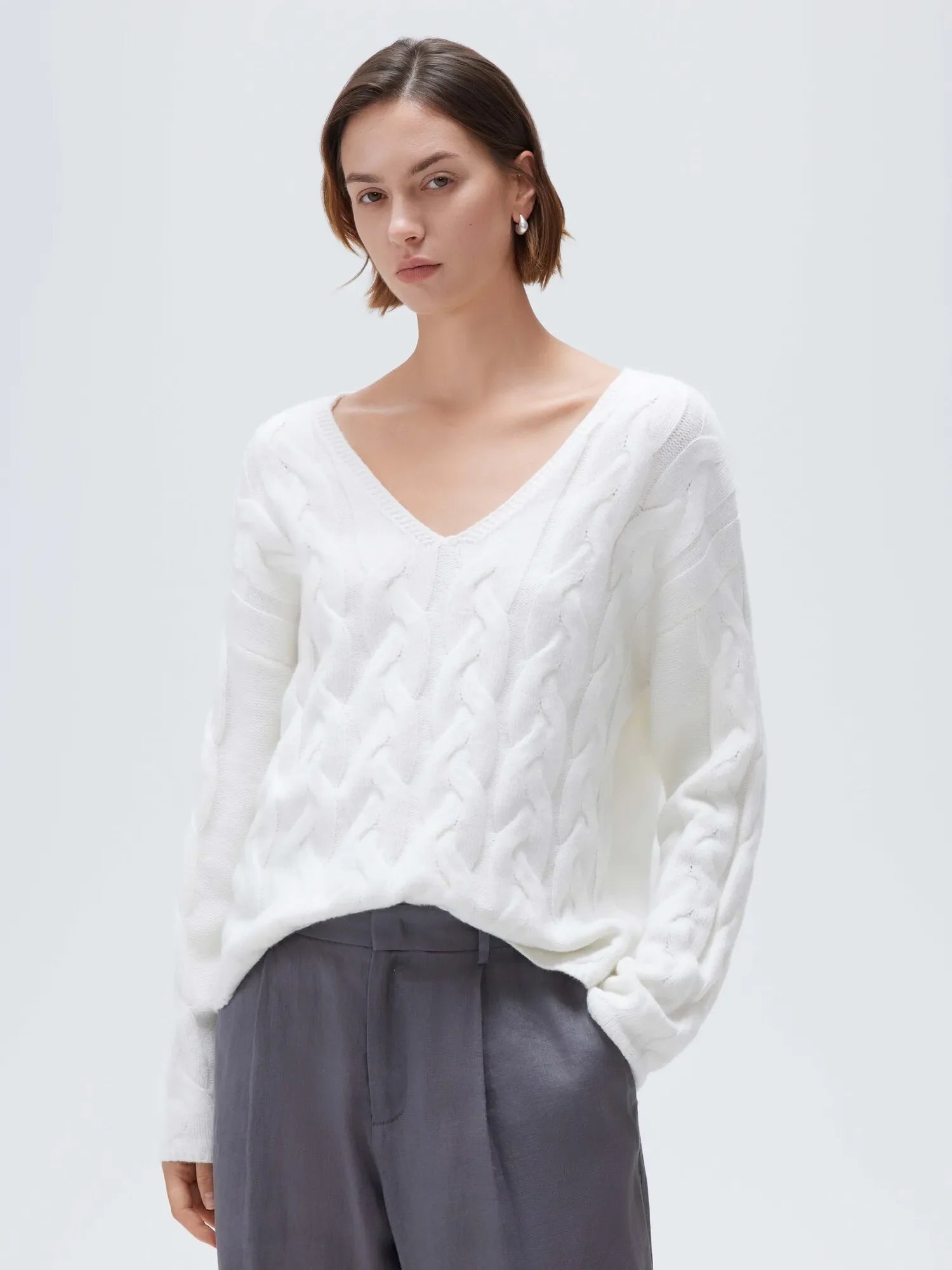 Cashmere V Neck Cable Sweater