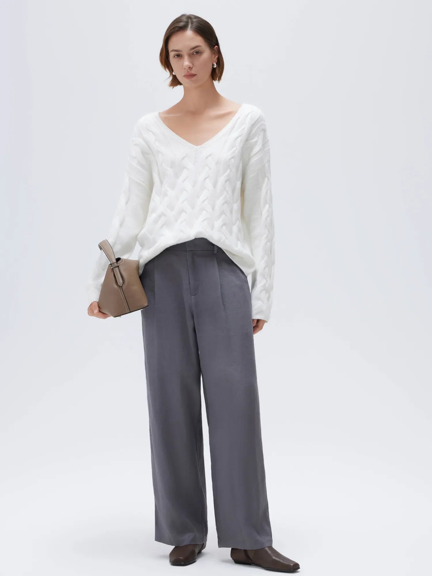 Cashmere V Neck Cable Sweater