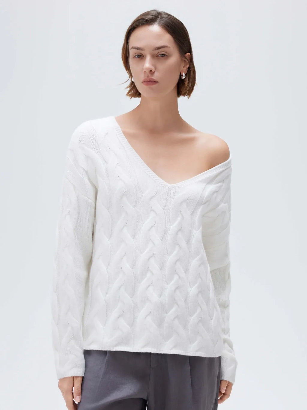 Cashmere V Neck Cable Sweater