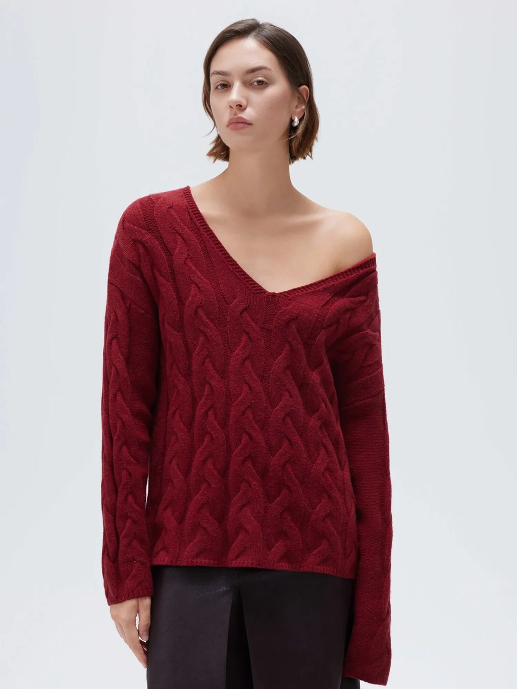 Cashmere V Neck Cable Sweater