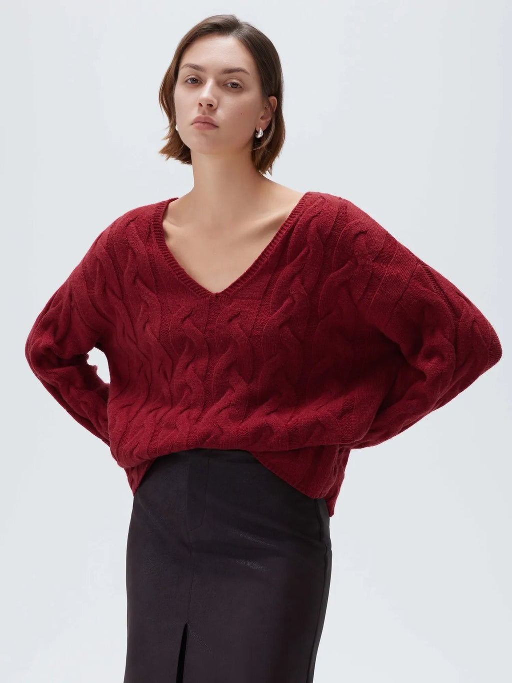 Cashmere V Neck Cable Sweater