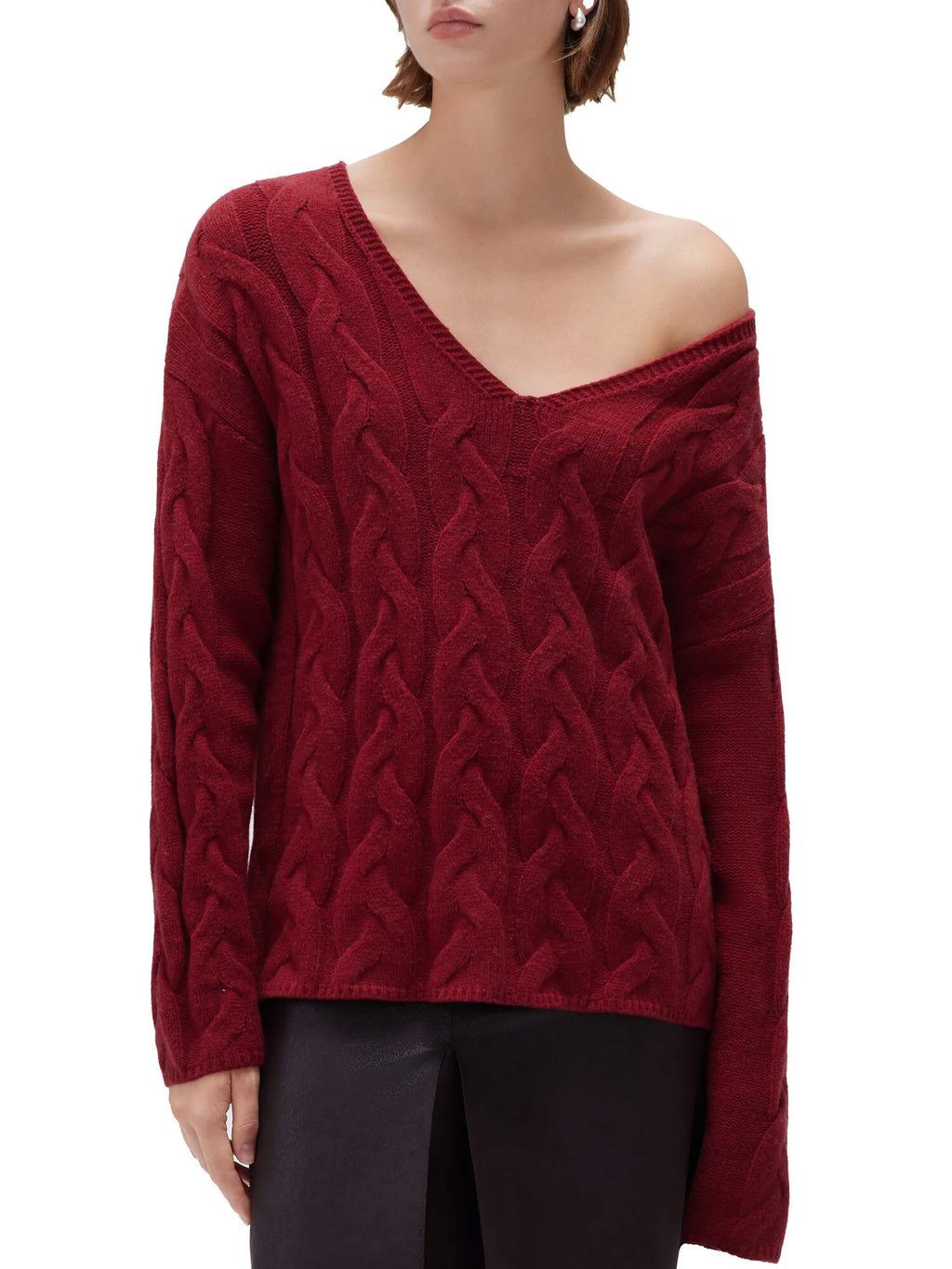 Cashmere V Neck Cable Sweater