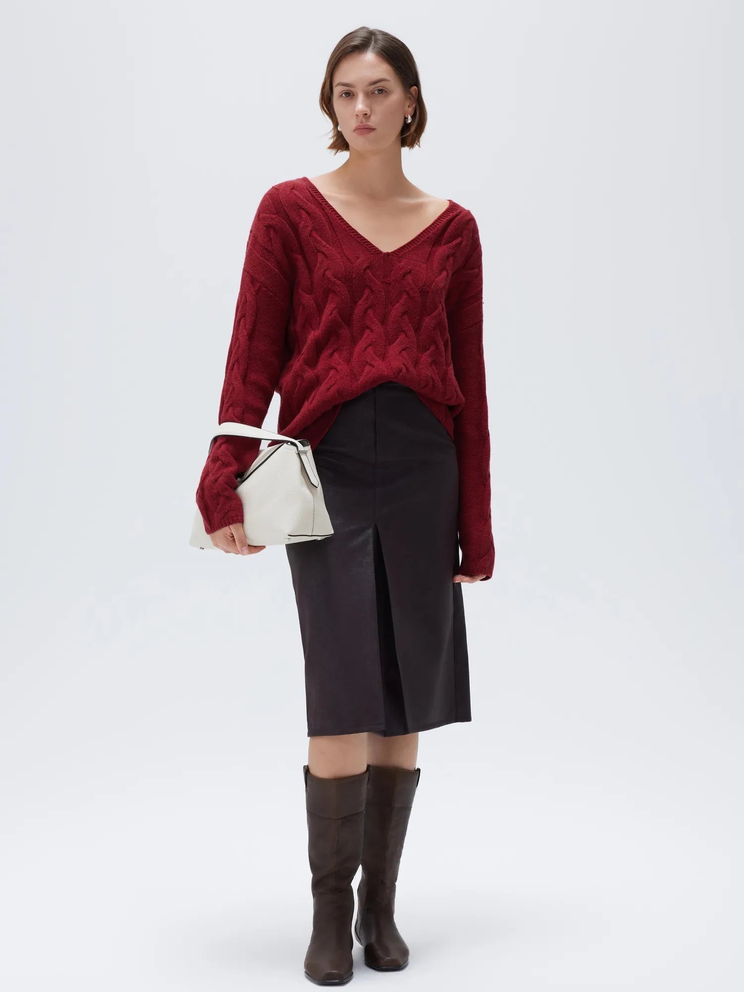 Cashmere V Neck Cable Sweater