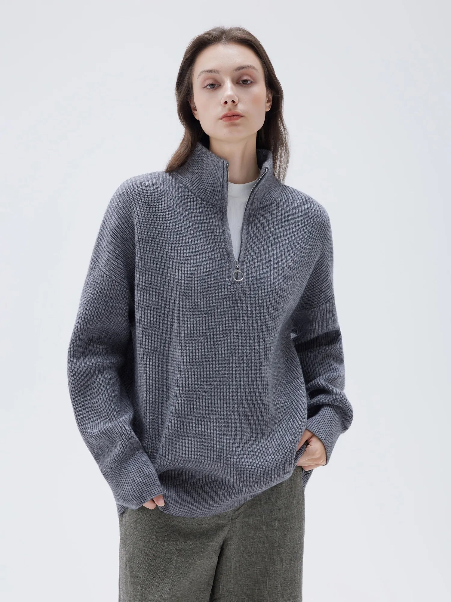 Cashmere Oversized Quarter Zip Sweater