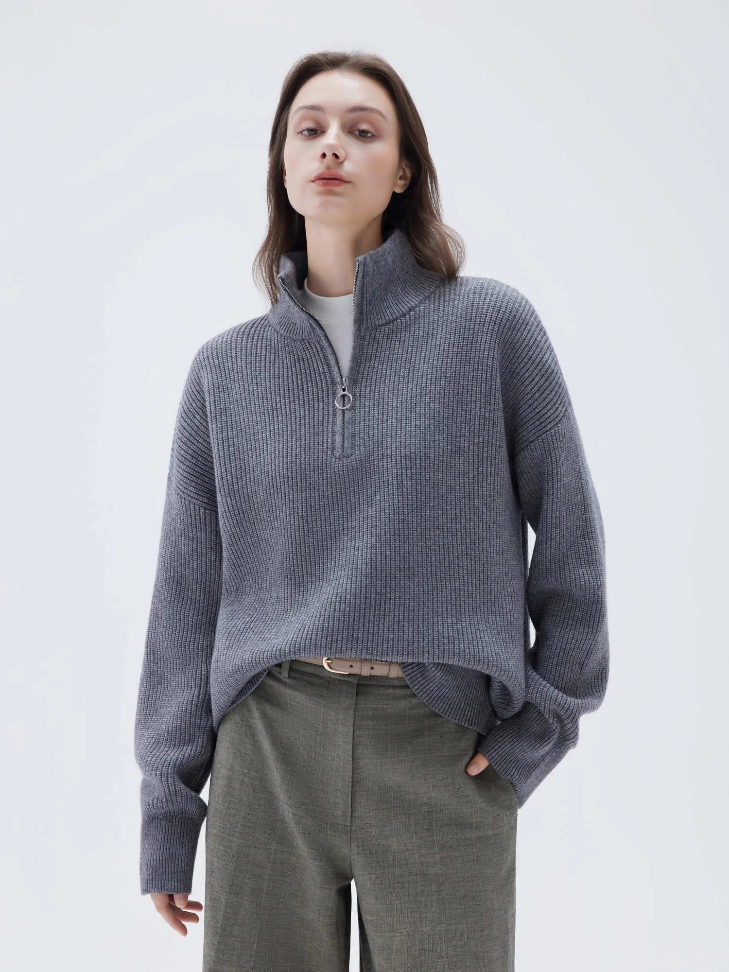 Cashmere Oversized Quarter Zip Sweater