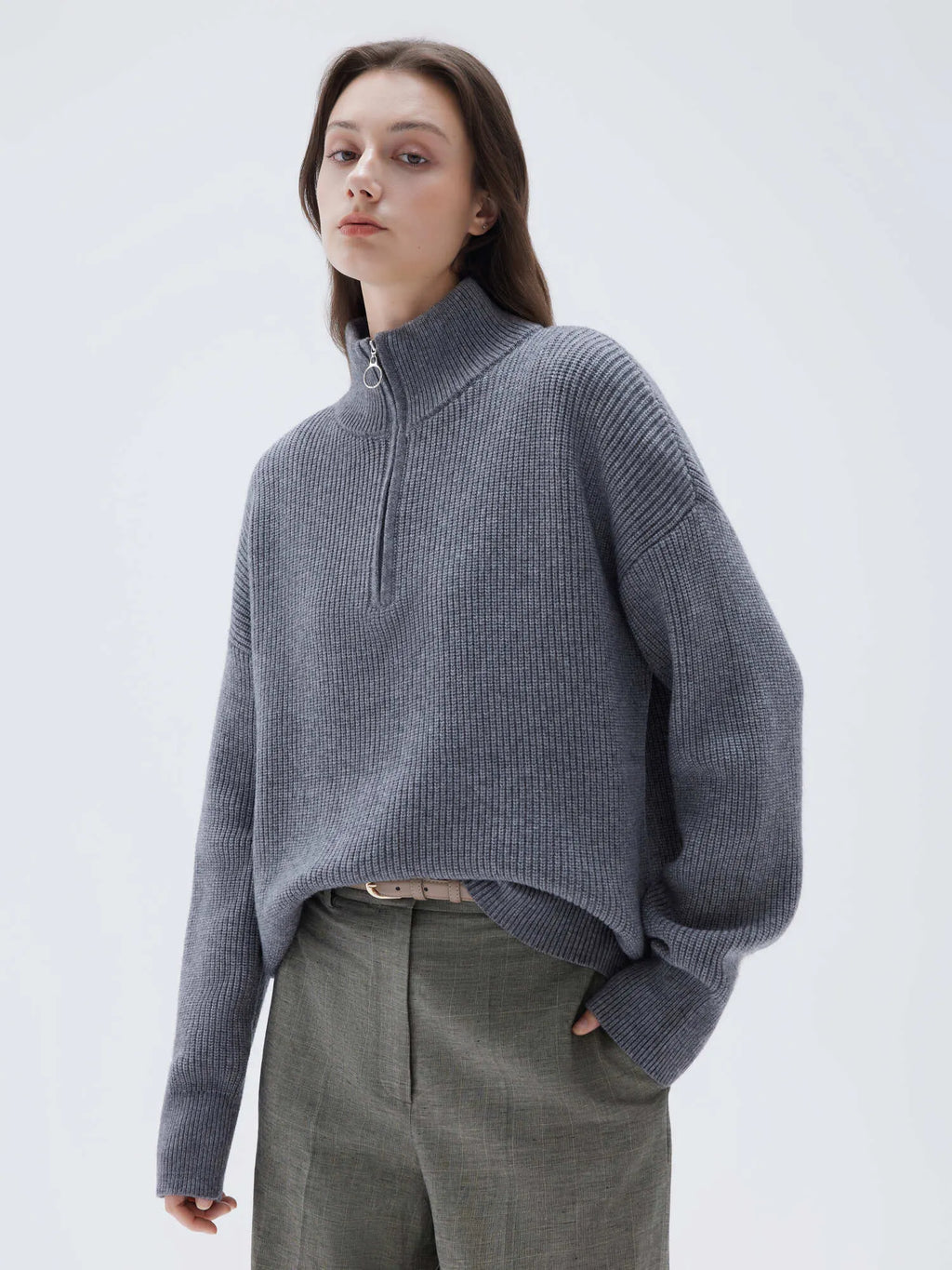 Cashmere Oversized Quarter Zip Sweater