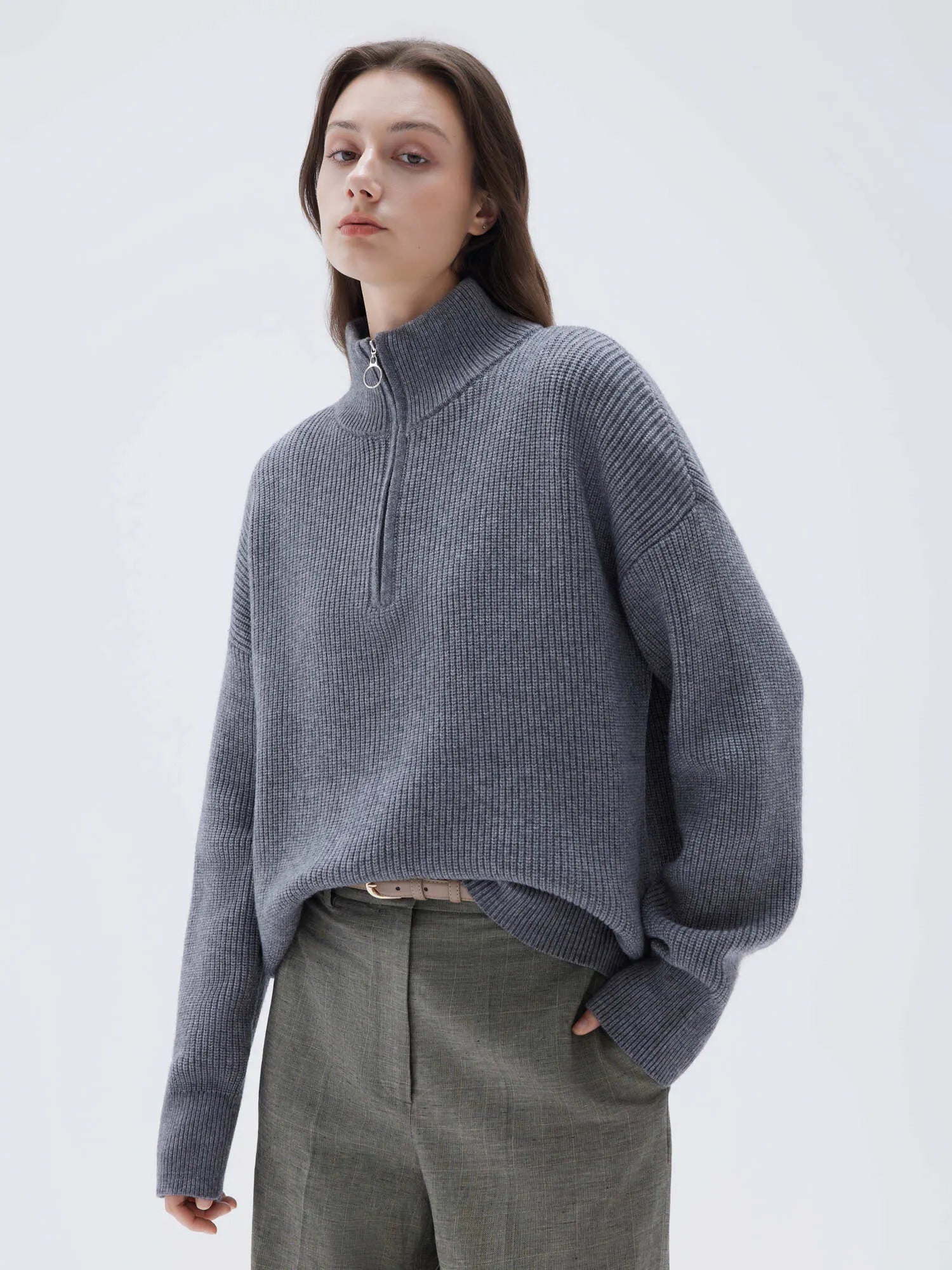 Cashmere Oversized Quarter Zip Sweater