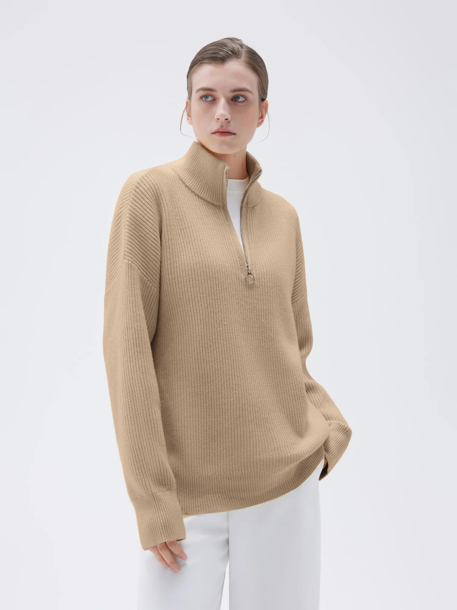Cashmere Oversized Quarter Zip Sweater