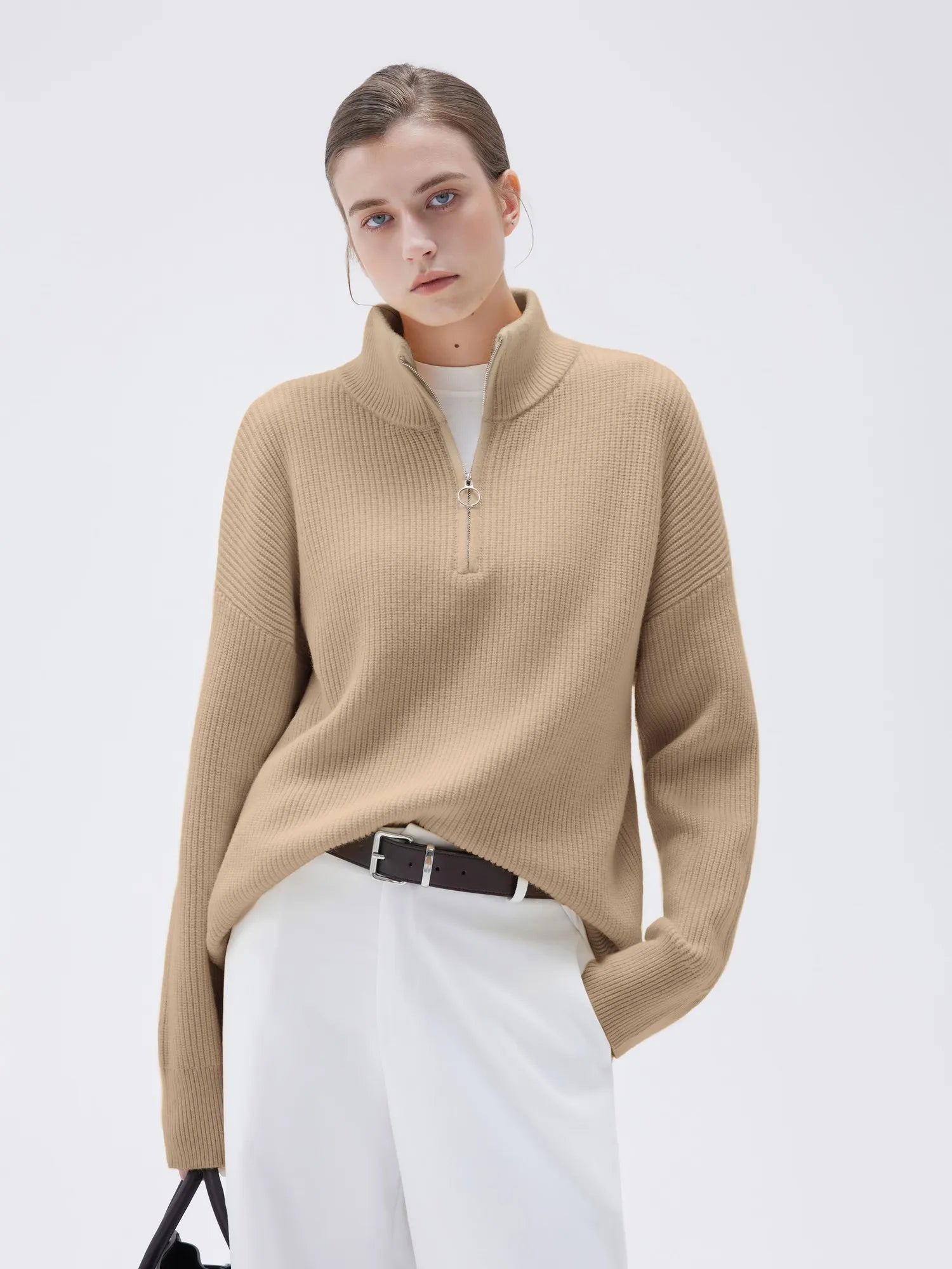 Cashmere Oversized Quarter Zip Sweater