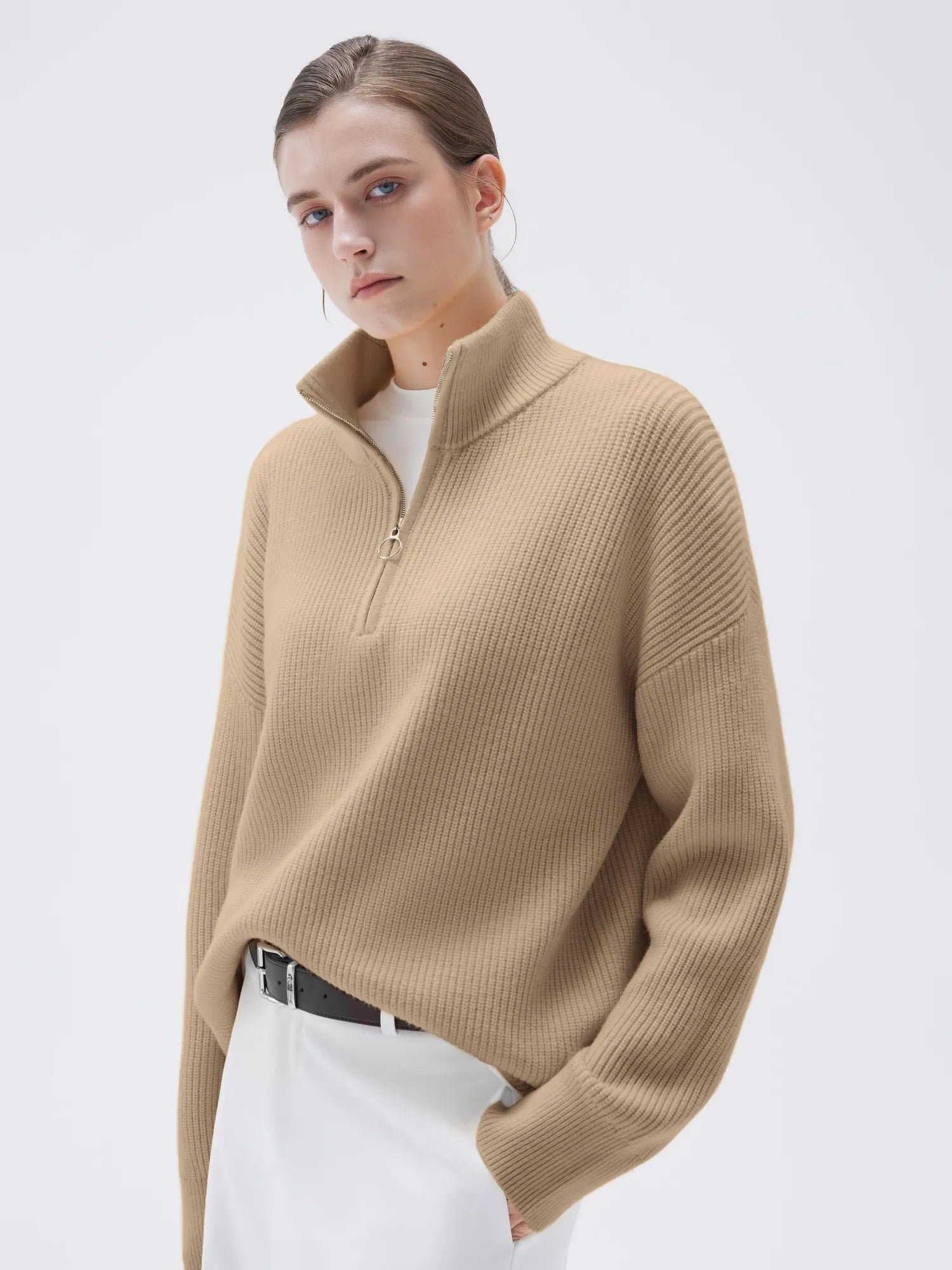 Cashmere Oversized Quarter Zip Sweater