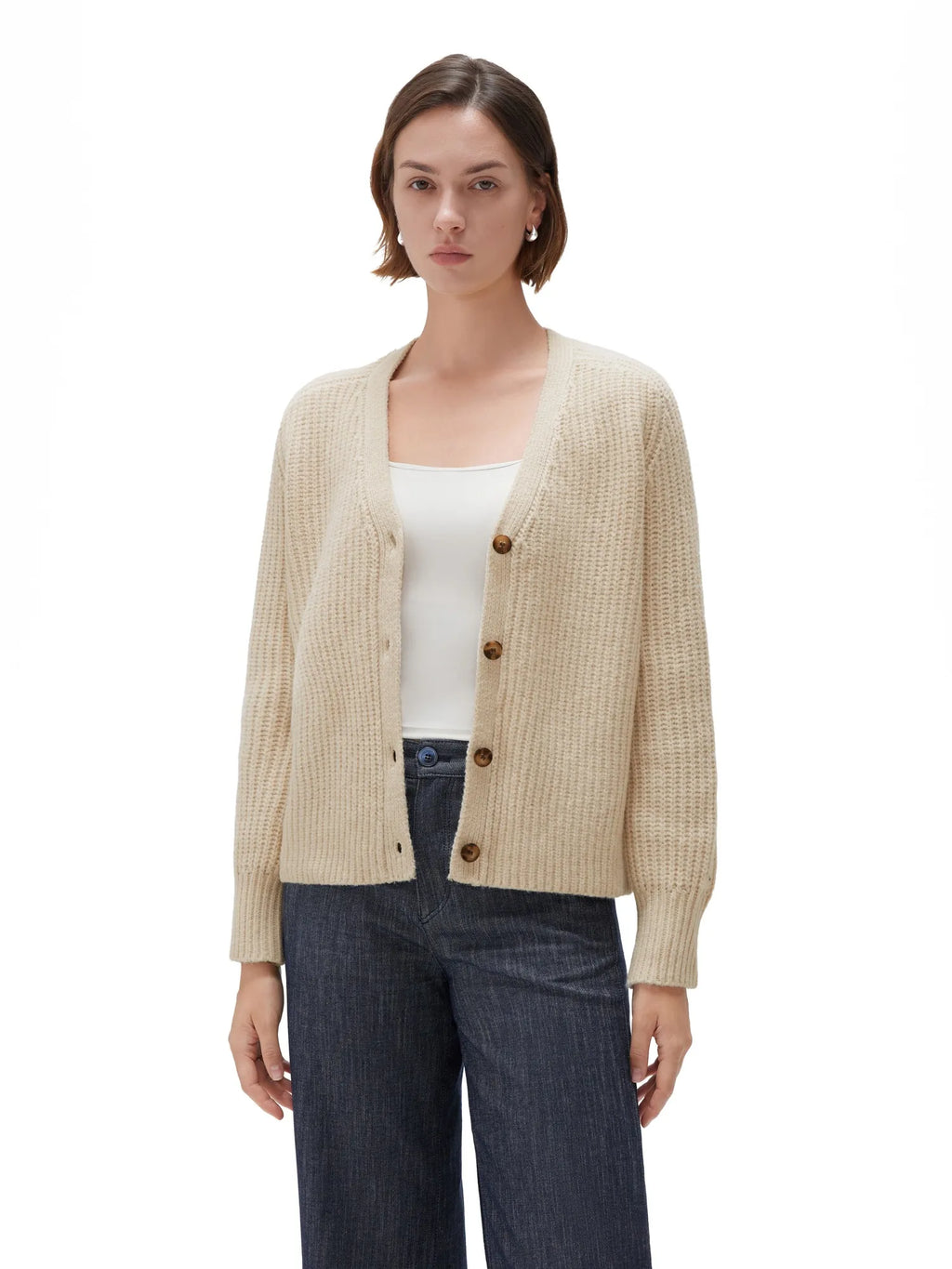 Deep V Neck Button Down Sweater