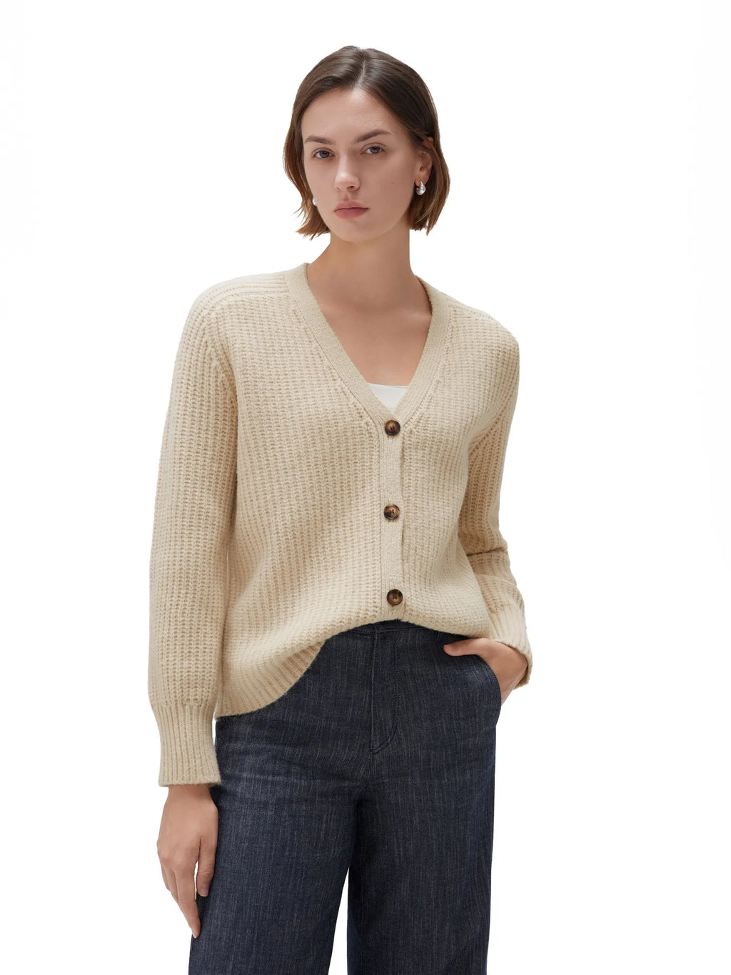 Deep V Neck Button Down Sweater