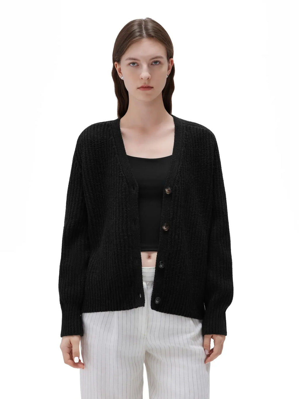 Deep V Neck Button Down Sweater