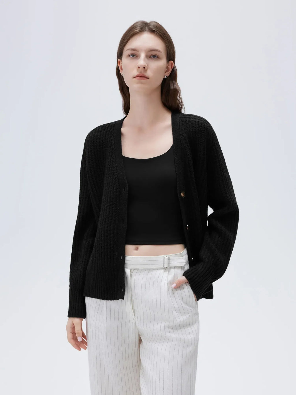 Deep V Neck Button Down Sweater