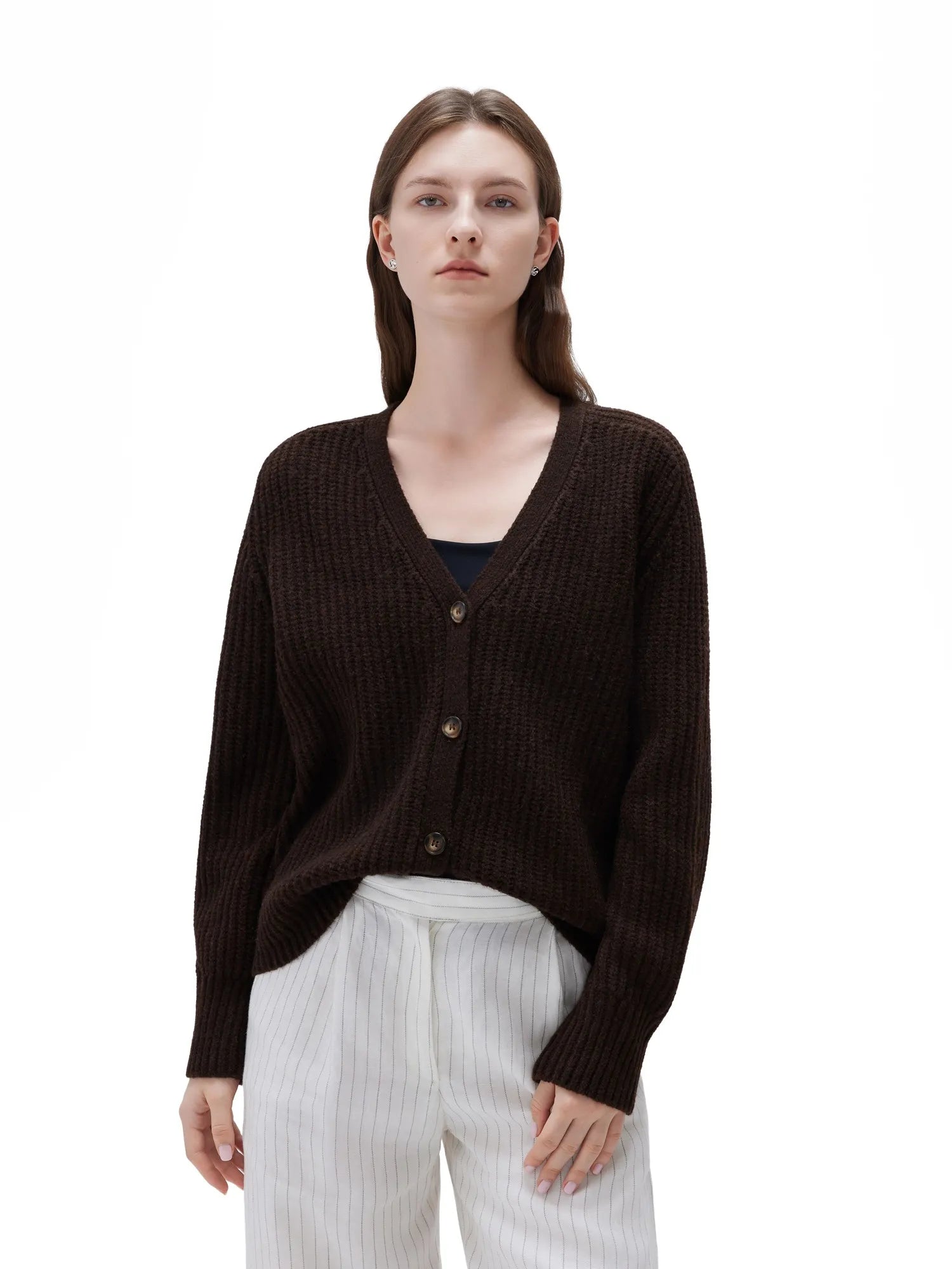 Deep V Neck Button Down Sweater