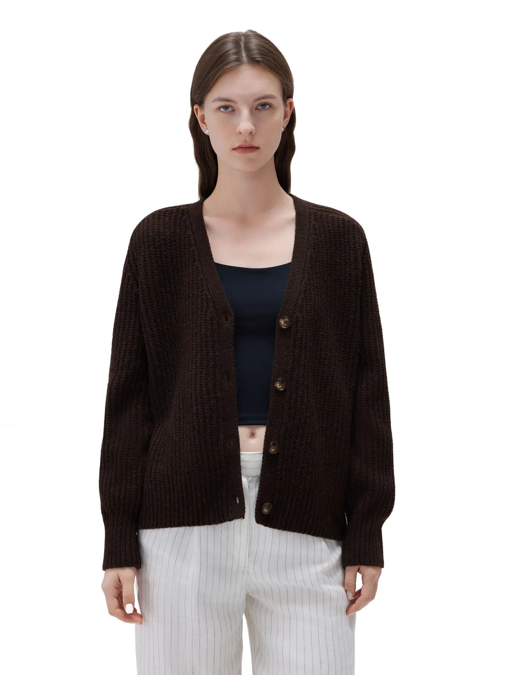 Deep V Neck Button Down Sweater